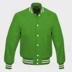 College Style Green Wool Varsity Jacket – Genuine Leather Sleeves Letterman Jacket Unisex