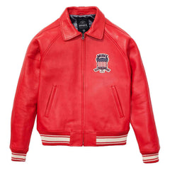 Handcrafted Men’s Avirex Red Leather Bomber Jacket – Premium Iconic Aviator Style