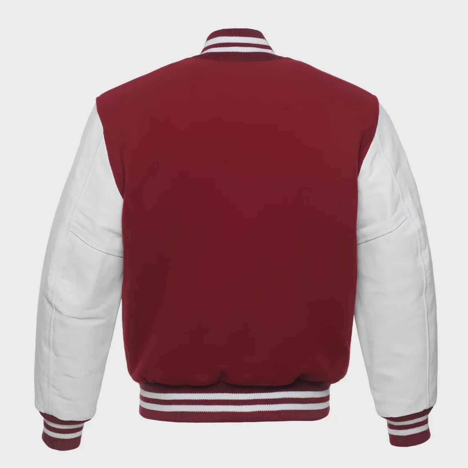 Men’s Red Wool Varsity Jacket with White Leather Sleeves | Sialfit Letterman Jacket