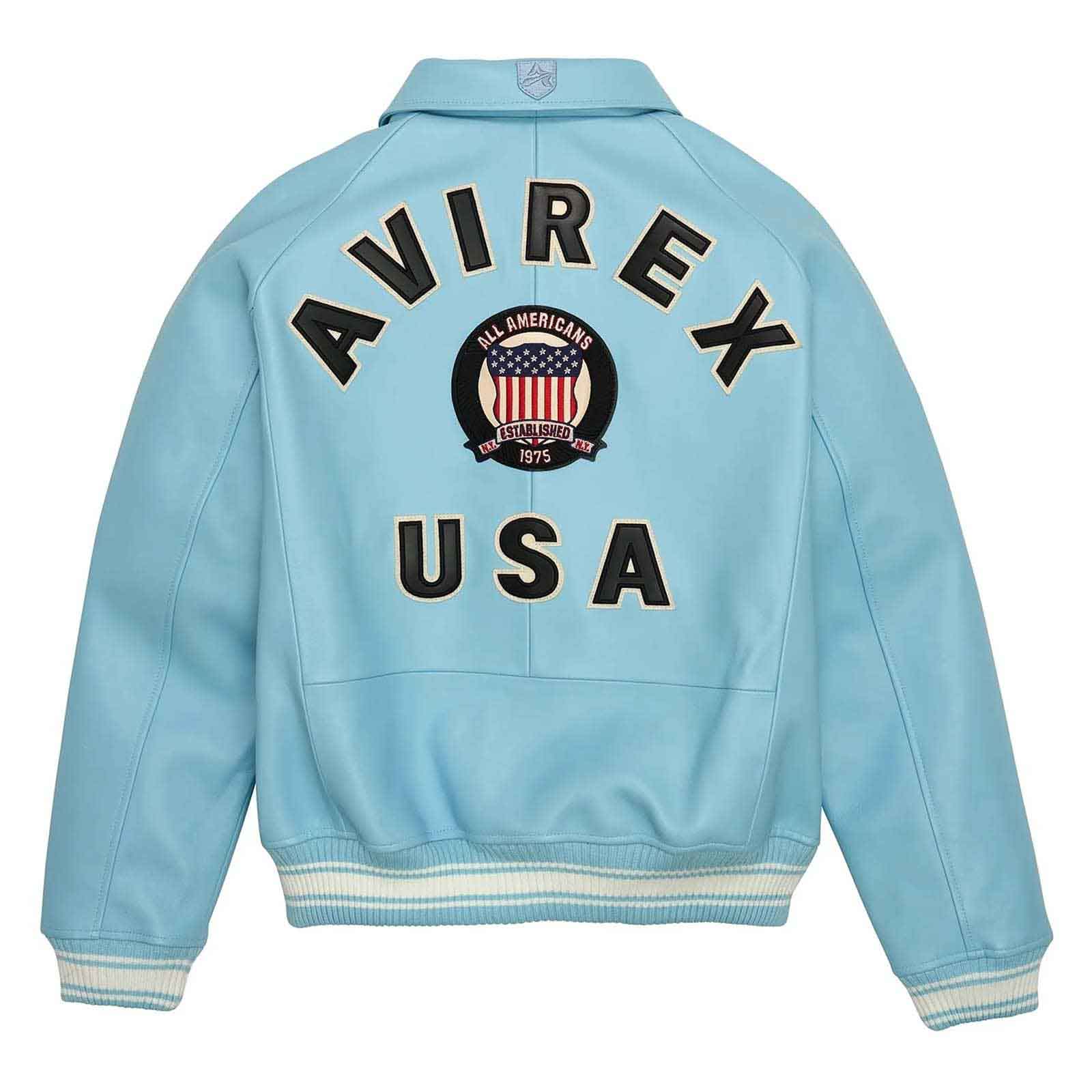 Top Quality Men’s Avirex Light Blue Leather Bomber Flight Jacket – Iconic Aviator Style