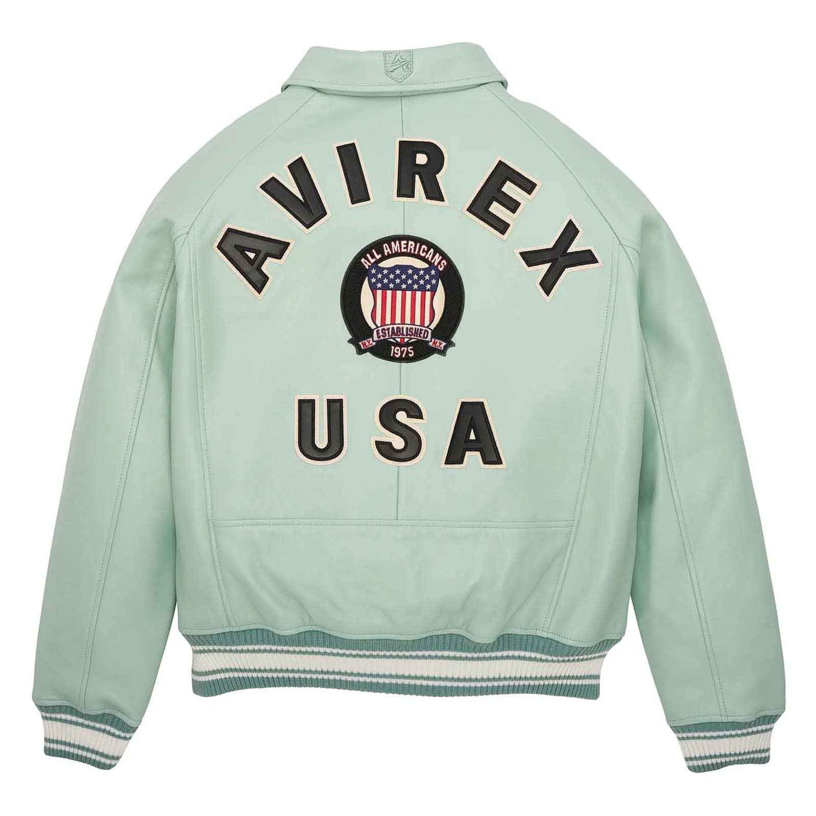 Best Quality Men’s Avirex Light Green Leather Bomber Jacket – Pilot Aviator Style