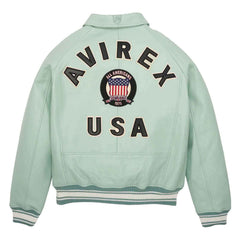 Best Quality Men’s Avirex Light Green Leather Bomber Jacket – Pilot Aviator Style