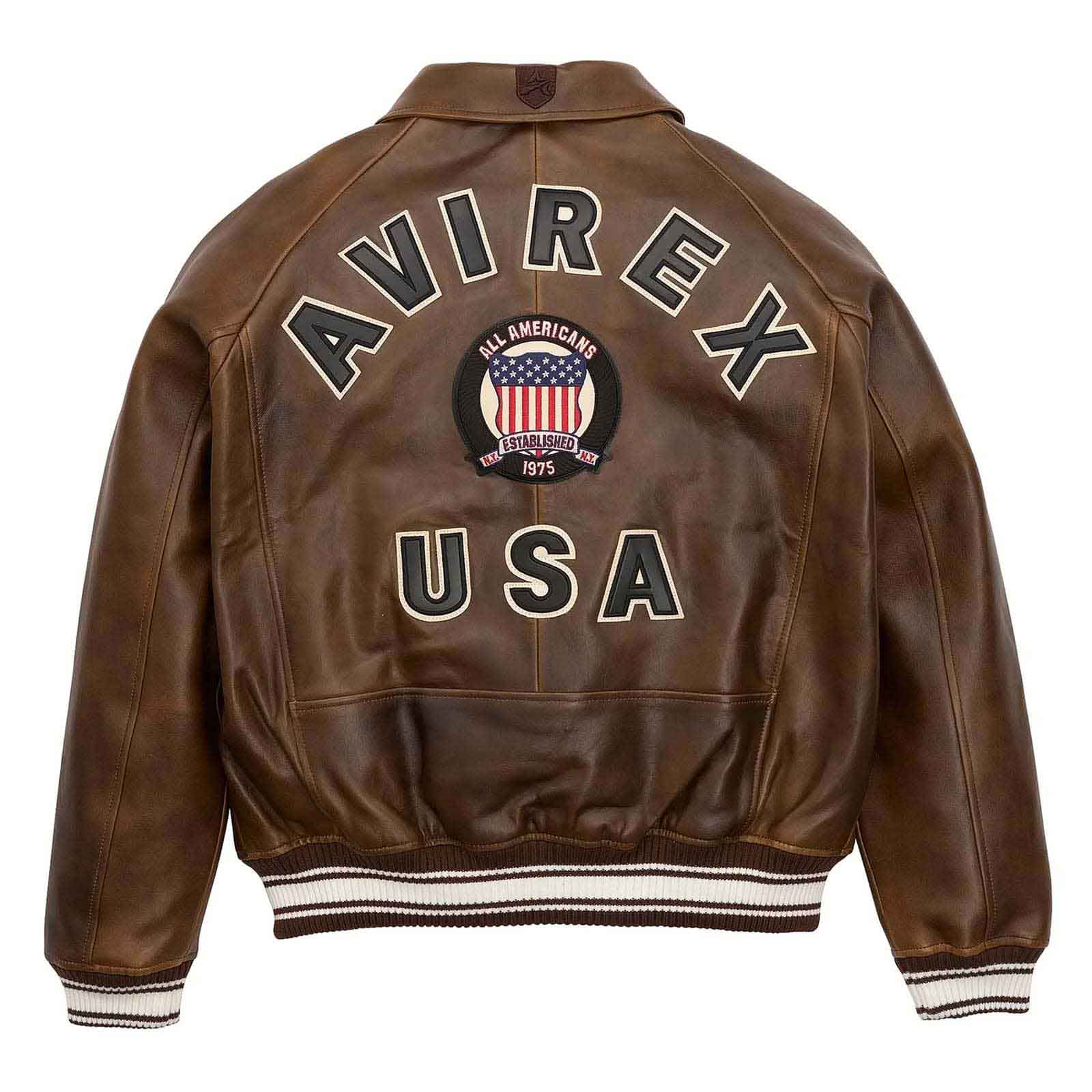 Handmade Men’s Iconic Avirex Brown Leather Bomber Jacket – Classic Aviator Style