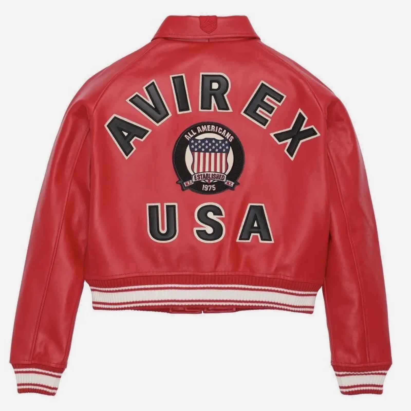 Handmade Women’s Red Leather Bomber Jacket | Avirex-Inspired Crop Varsity Jacket