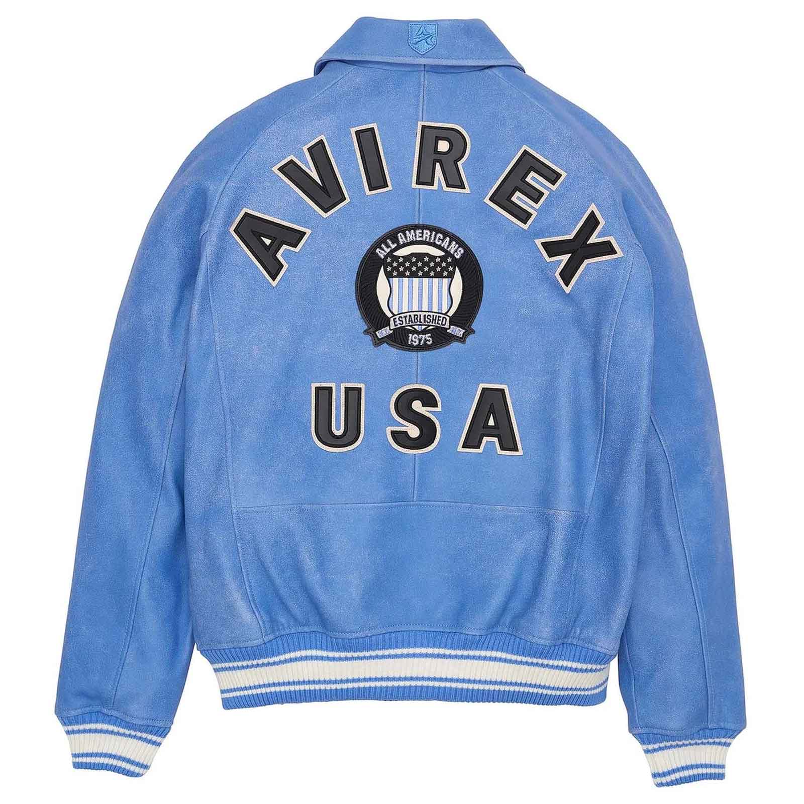 Top Quality Men’s Avirex Denim Blue Leather Bomber Jacket – Iconic Aviator Flight Style