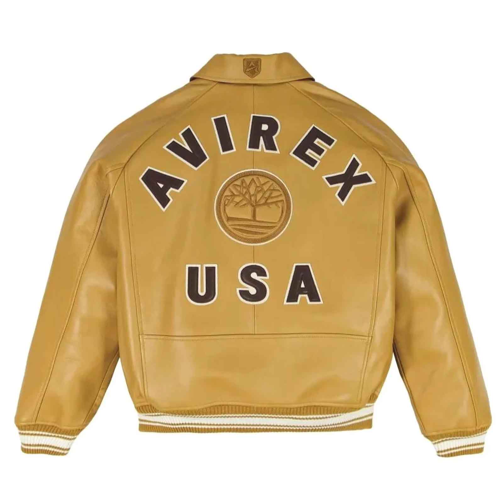 Avirex USA Bomber Leather Jacket Camel Brown | Genuine Cowhide Vintage Varsity Streetwear Jacket for Him & Her