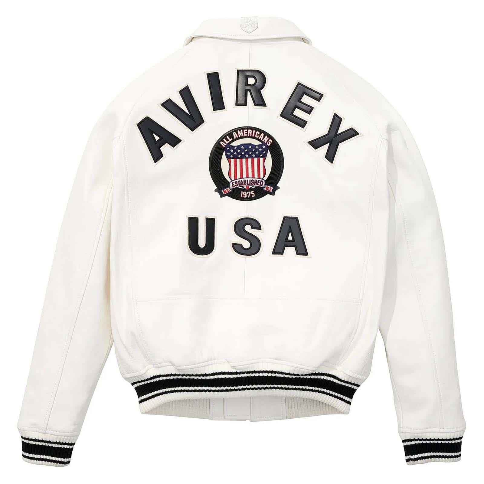 SialFit Best Seller Men’s Iconic Avirex Style White Leather Bomber Jacket – Aviator Pilot Design