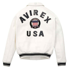 SialFit Best Seller Men’s Iconic Avirex Style White Leather Bomber Jacket – Aviator Pilot Design