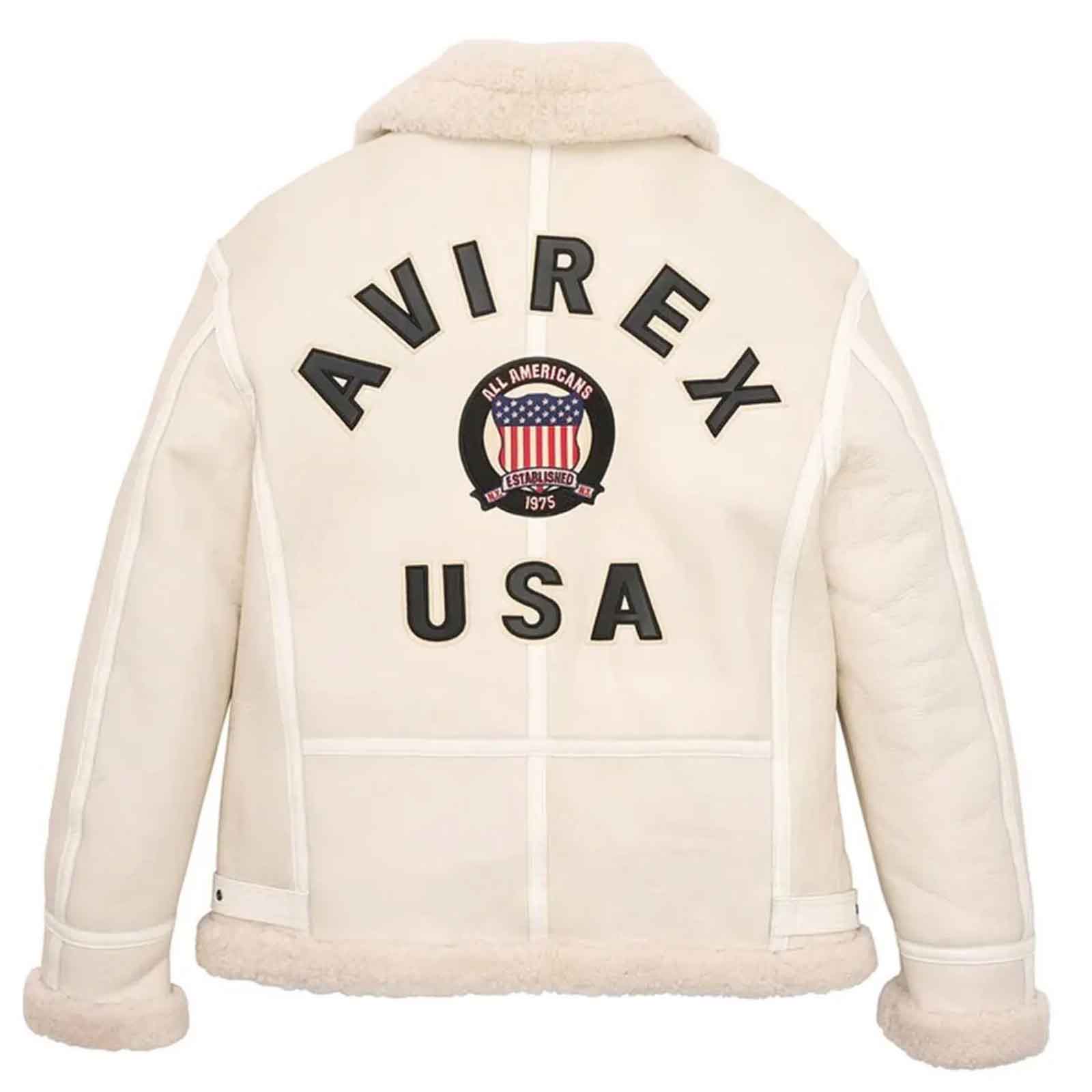 Men’s Avirex Handmade Sheepskin Leather Bomber Jacket with Faux Fur Lining – USA Embroidery Patches B3 Style