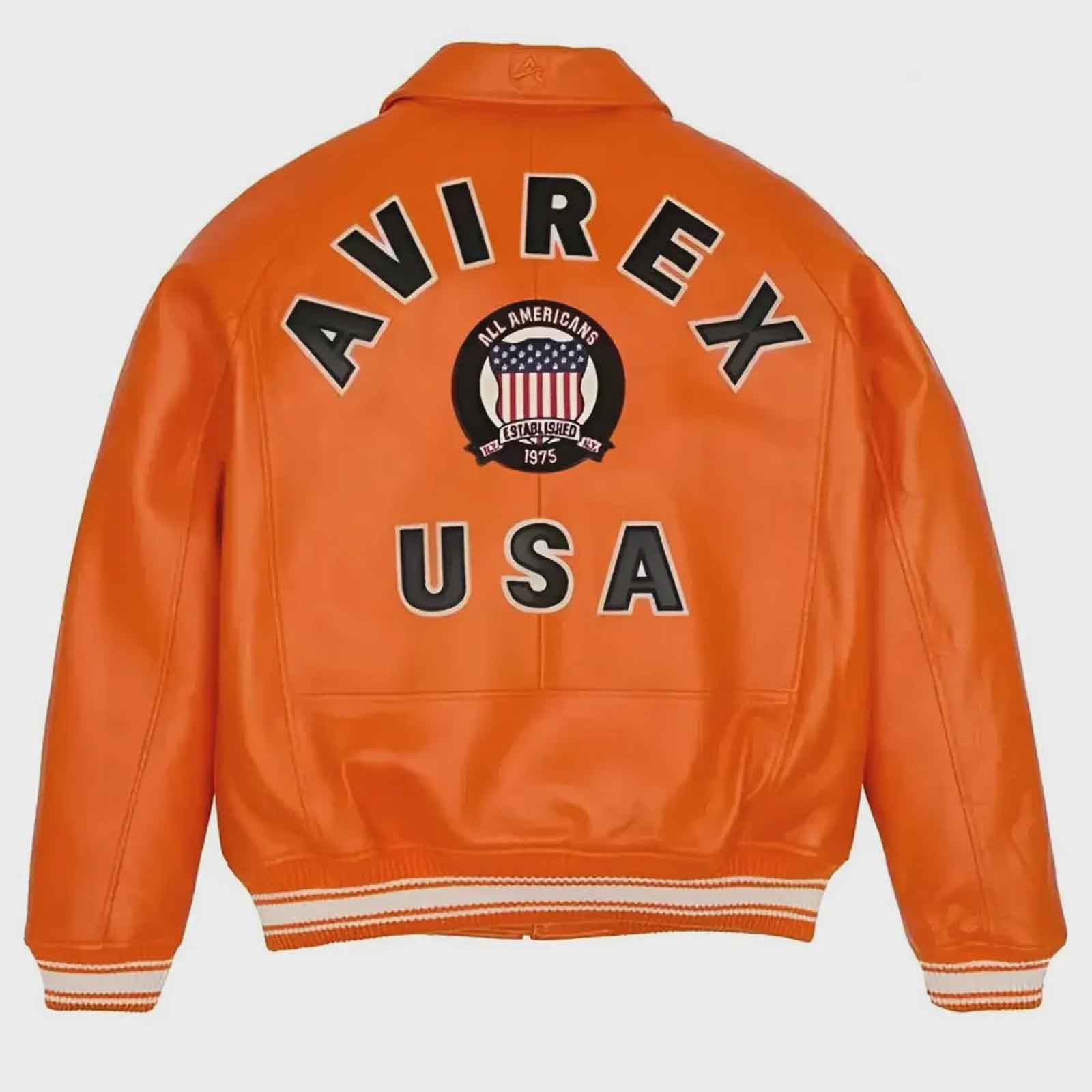 AVIREX Stylish USA Edition Orange Leather Bomber Jacket – Genuine Cowsoft Leather Streetwear Jacket for Daily Wear