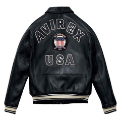 Men’s Iconic Aviator Leather Jacket – Black Genuine Leather Bomber, Avirex Style