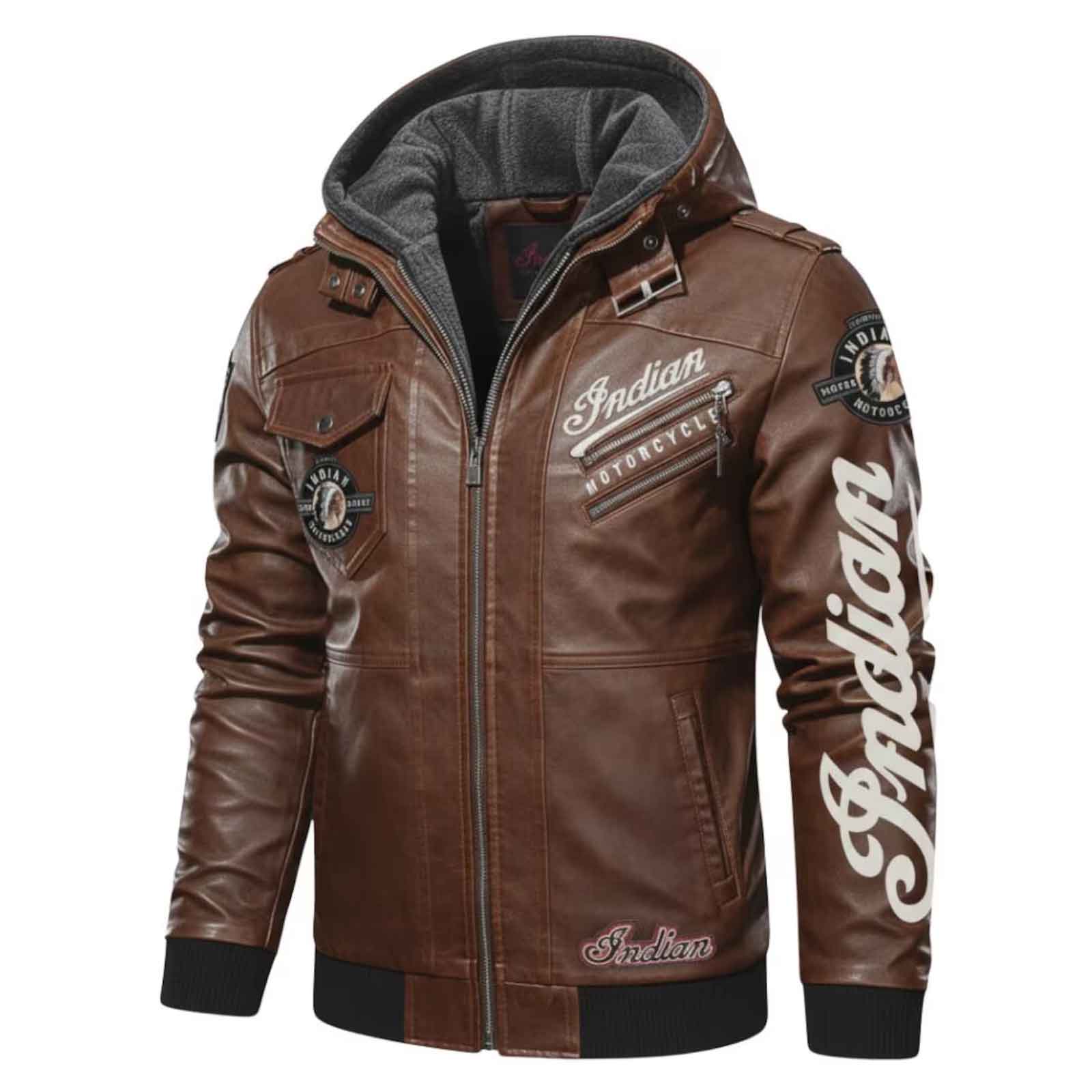 Handmade Men’s Indian Motorcycle Jacket – Brown Cowhide Leather Biker Rider Coat with Armor Pockets