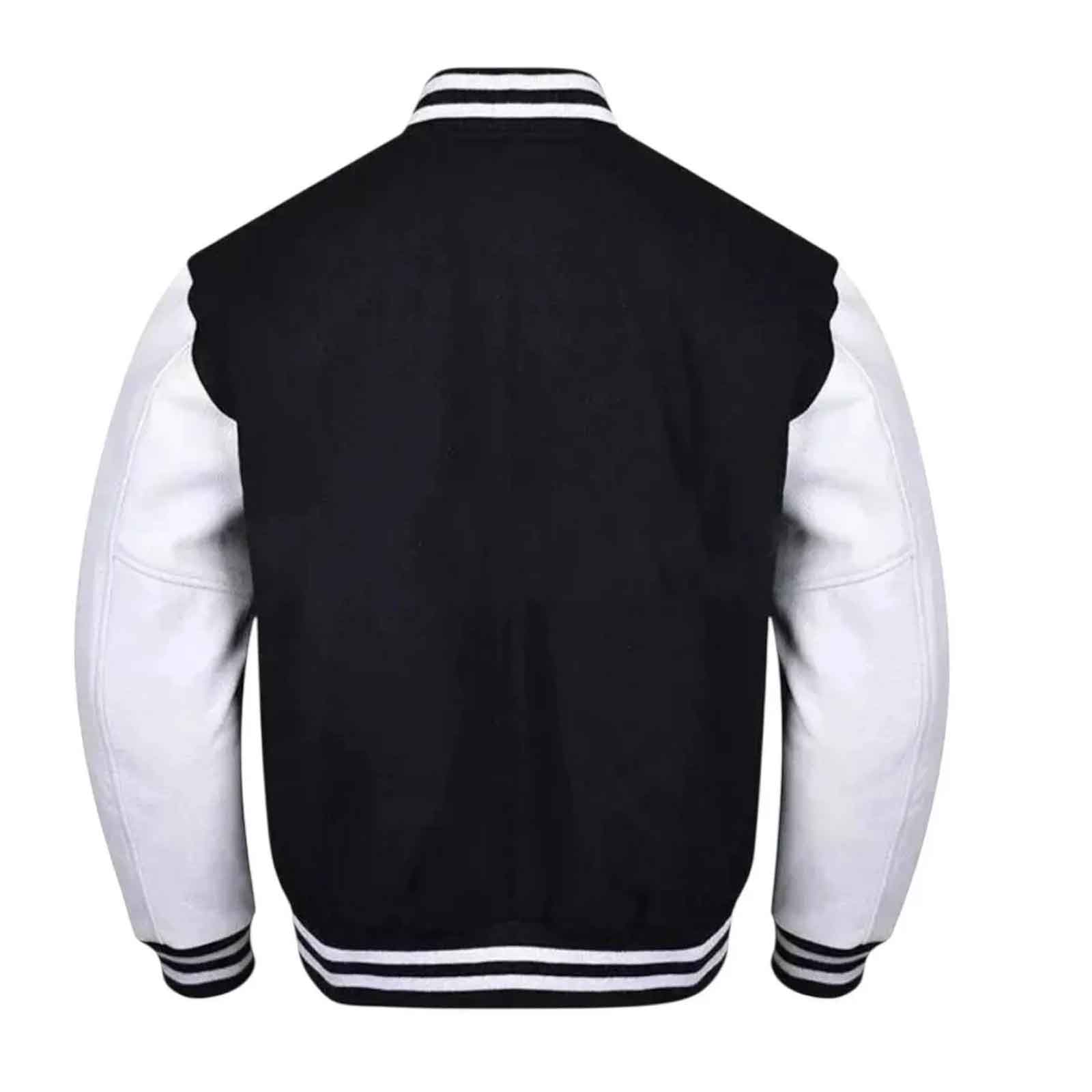 SialFit Men’s Black and White Varsity Letterman Jacket – Wool Body with Genuine Leather Sleeves