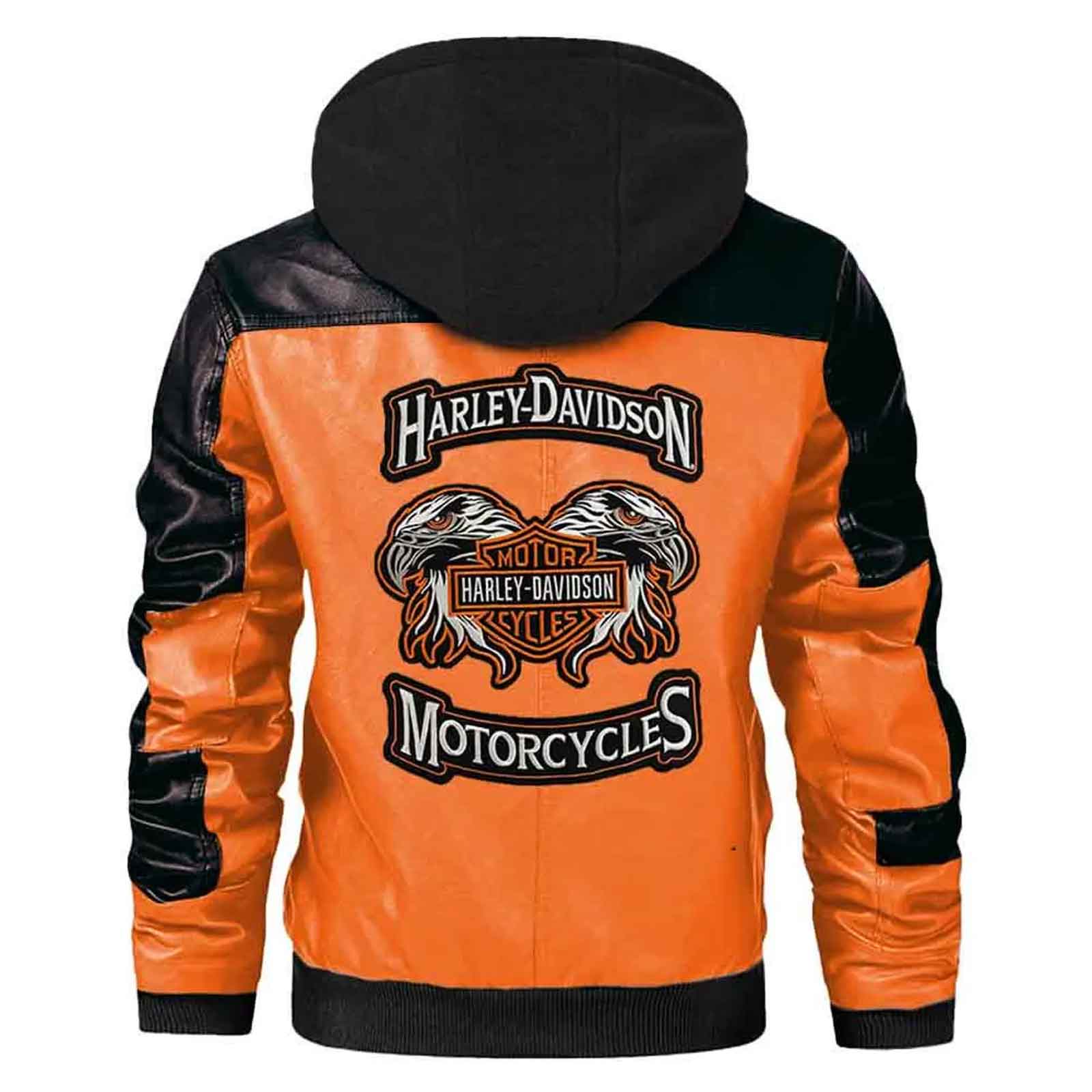Handmade Men’s H-D Motorcycle Jacket – Genuine Cowhide Leather, Embroidery Design, Wool Hood Biker Jacket