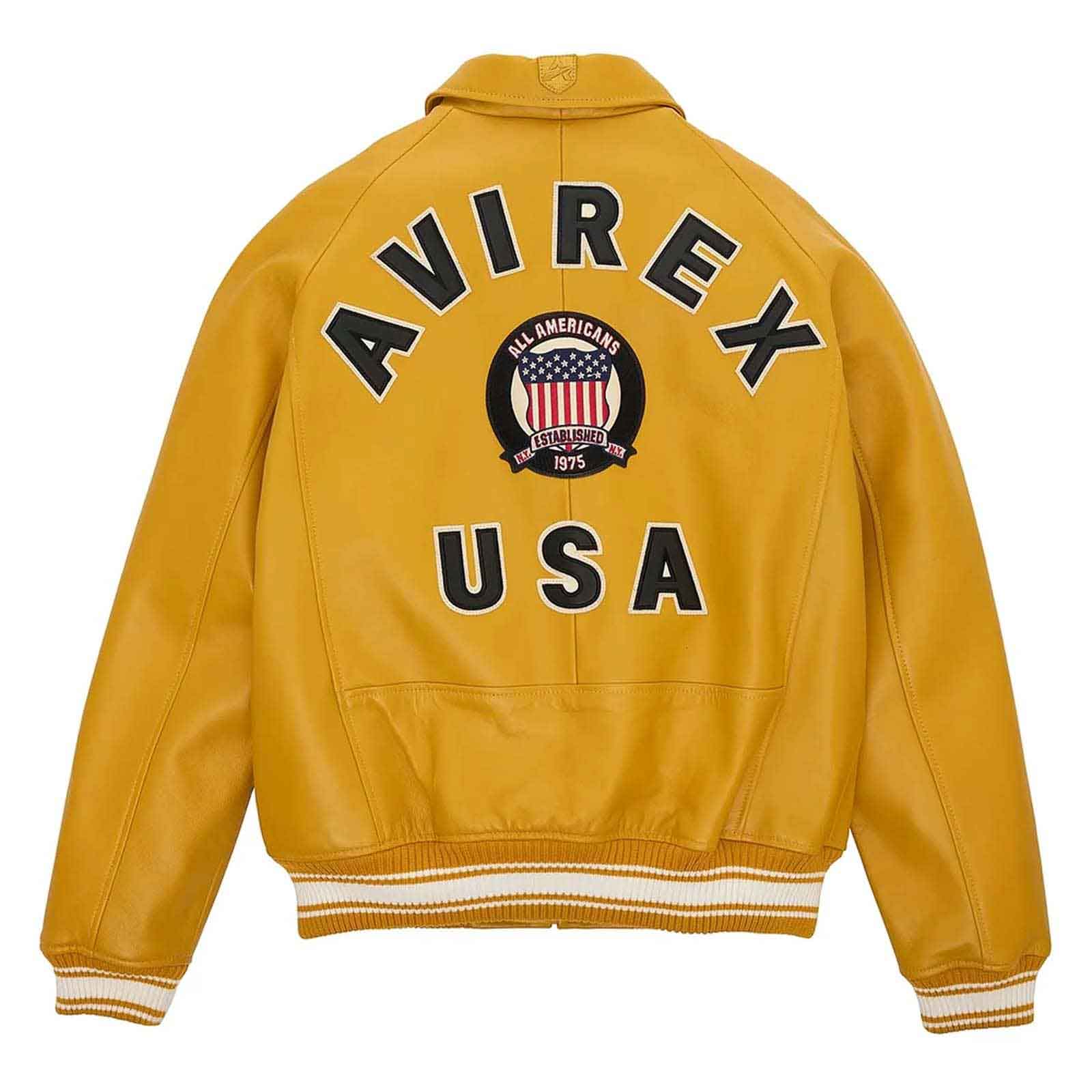 Best Quality Men’s Iconic Avirex Yellow Leather Bomber Jacket – Classic Aviator Flight Style