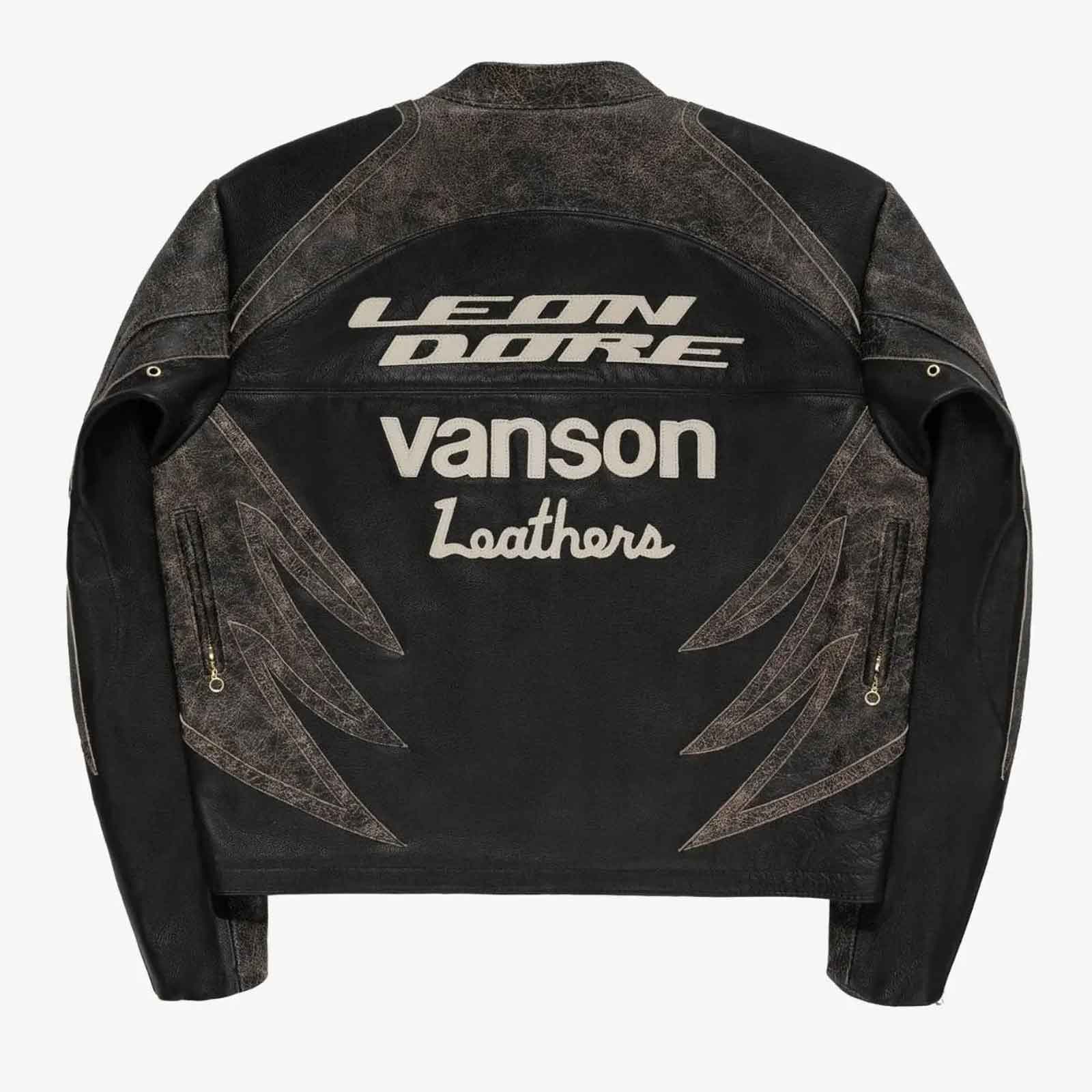 Vintage Style Aime Leon Dore Cowhide Leather Motorcycle Racing Jacket x Vanson – Men’s Embroidered Biker Coat (Gift)
