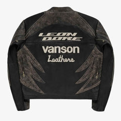 Vintage Style Aime Leon Dore Cowhide Leather Motorcycle Racing Jacket x Vanson – Men’s Embroidered Biker Coat (Gift)