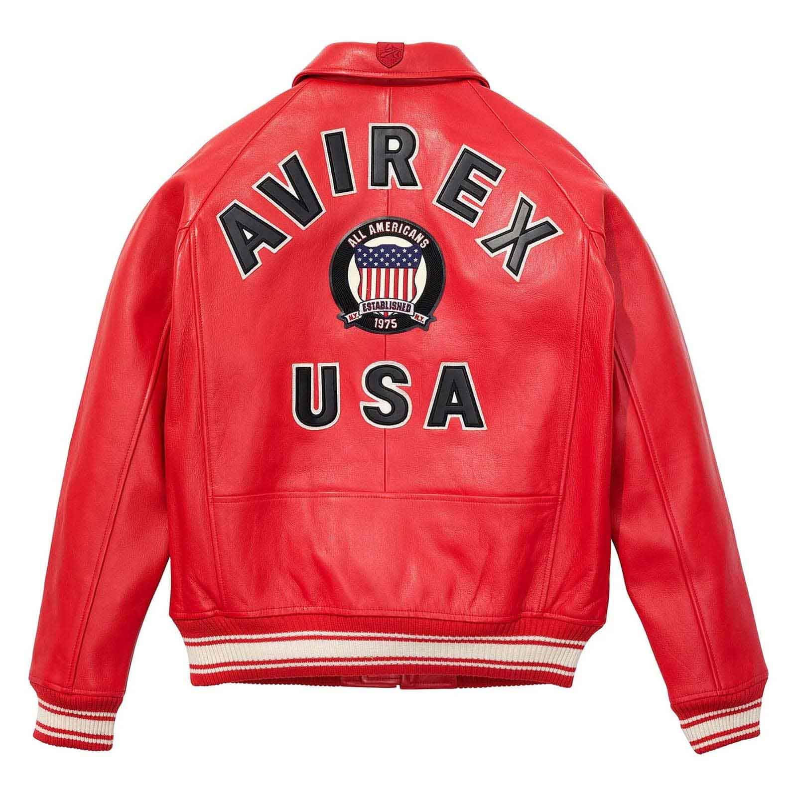 Handcrafted Men’s Avirex Red Leather Bomber Jacket – Premium Iconic Aviator Style