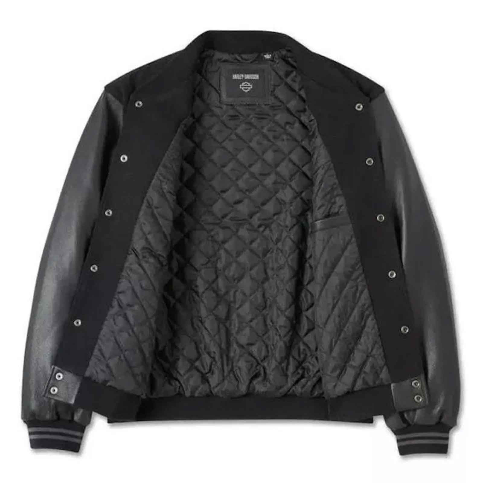 Men’s H-D Motorcycle Varsity Jacket – Handmade Wool Body with Cowhide Leather Sleeves | Biker Streetwear