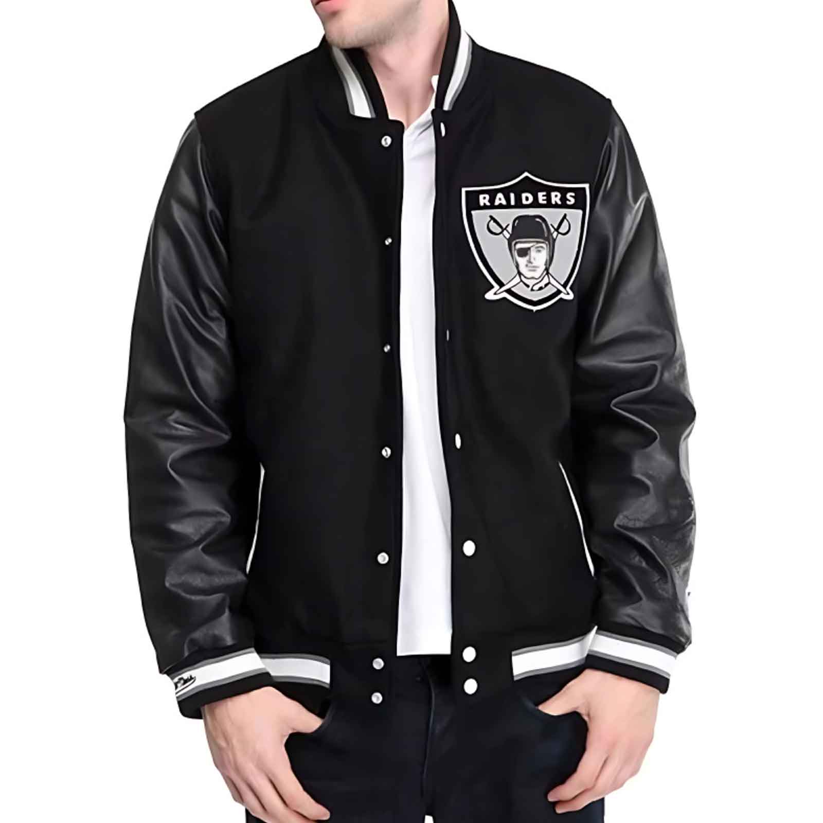 NFL Raiders Letterman Jacket – Premium Varsity Wool & Leather Design