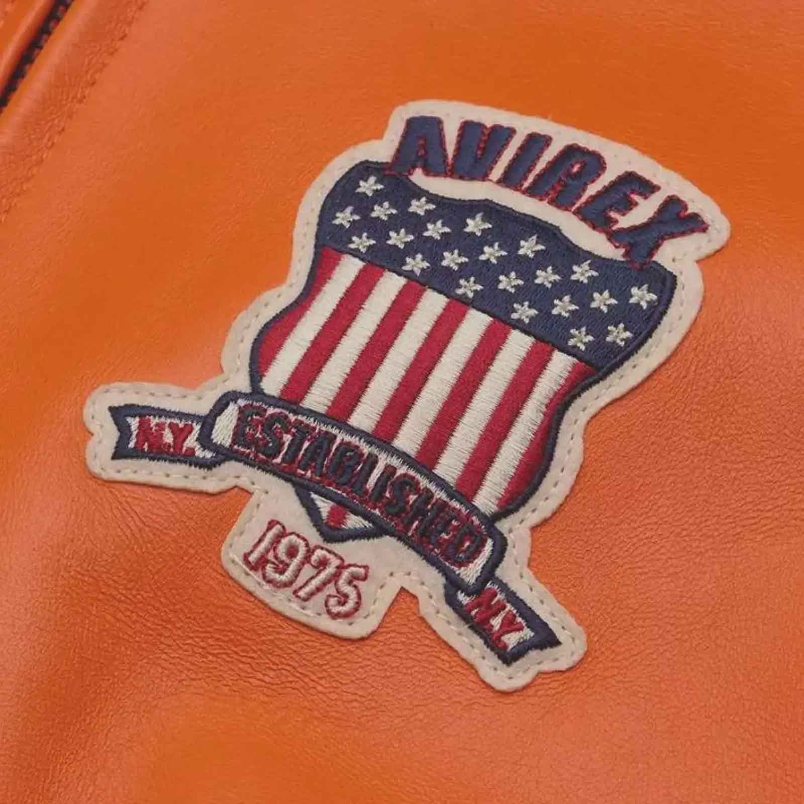 AVIREX Stylish USA Edition Orange Leather Bomber Jacket – Genuine Cowsoft Leather Streetwear Jacket for Daily Wear