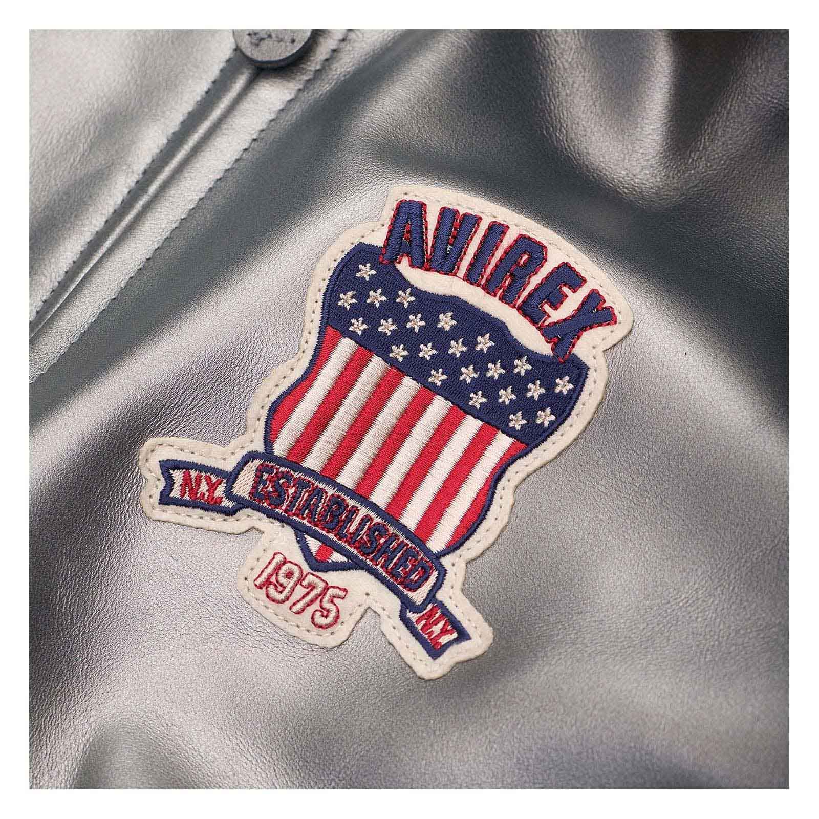 Avirex Men’s Silver Leather Bomber Jacket | Luxury Handmade Iconic Aviator Style