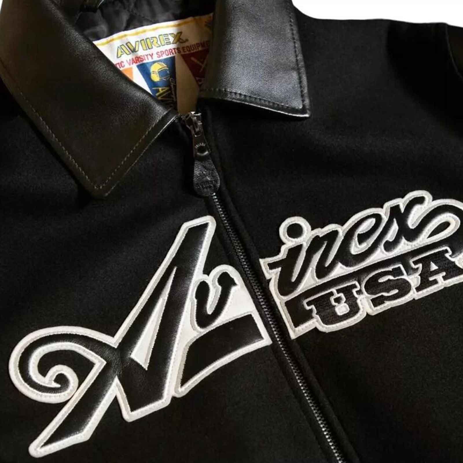 Handcrafted Wool & Leather Bomber Jacket – Avirex-Inspired Varsity Style