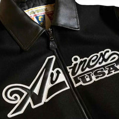 Handcrafted Wool & Leather Bomber Jacket – Avirex-Inspired Varsity Style