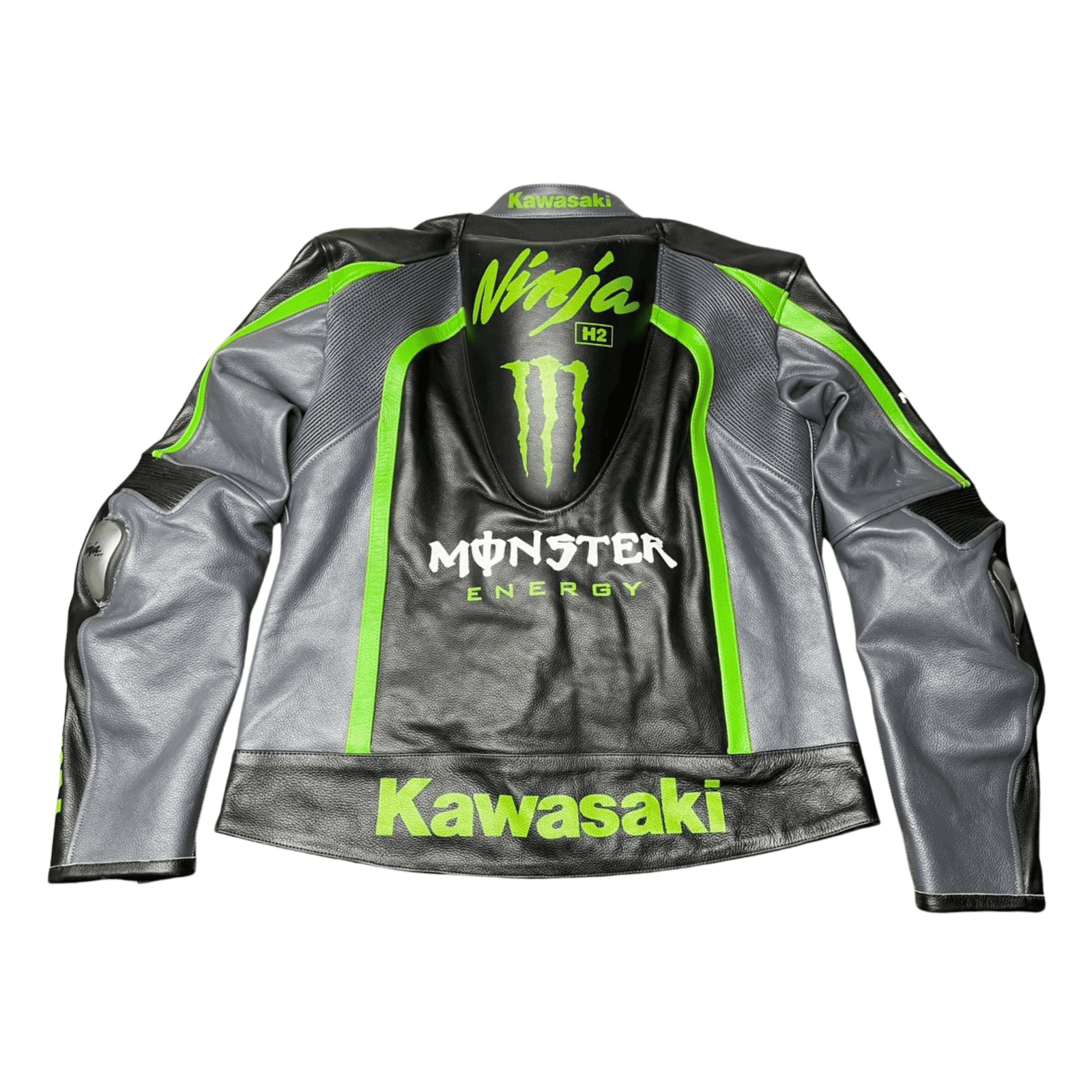 Kawasaki Black Biker Leather Jacket for Men – Racing Style CE Approved Protection