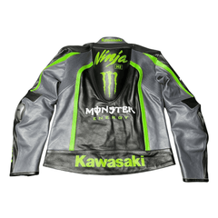 Kawasaki Black Biker Leather Jacket for Men – Racing Style CE Approved Protection