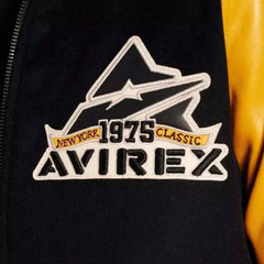 Men’s Avirex Black Wool Bomber Jacket with Leather Sleeves – Classic American Style