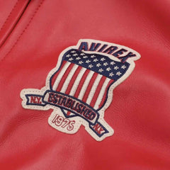 Handmade Women’s Red Leather Bomber Jacket | Avirex-Inspired Crop Varsity Jacket