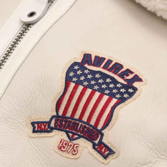 Men’s Avirex Handmade Sheepskin Leather Bomber Jacket with Faux Fur Lining – USA Embroidery Patches B3 Style