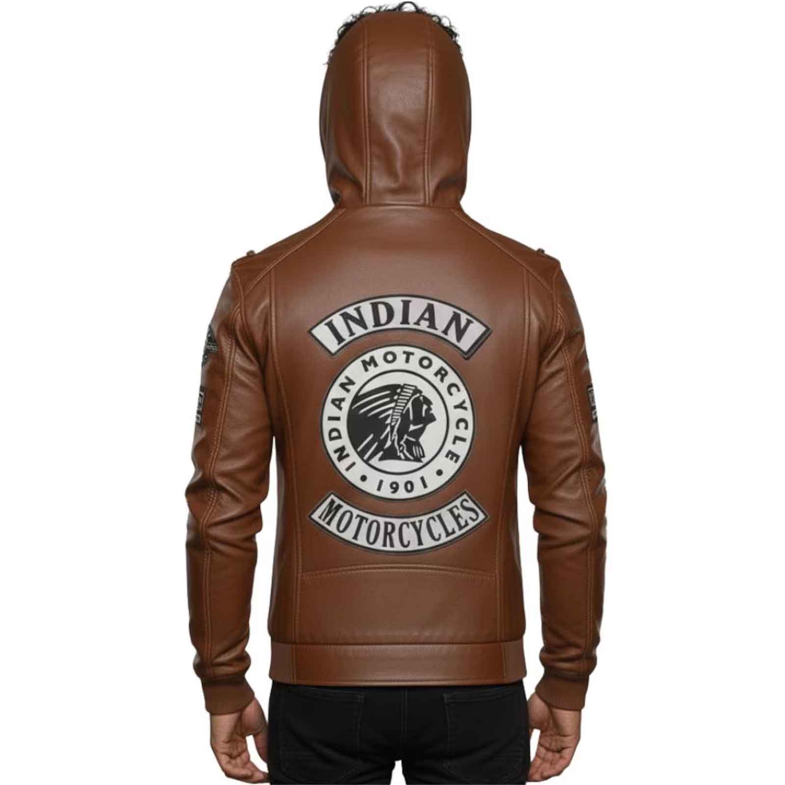 Handmade Men’s Indian Motorcycle Jacket – Brown Cowhide Leather Biker Rider Coat with Armor Pockets