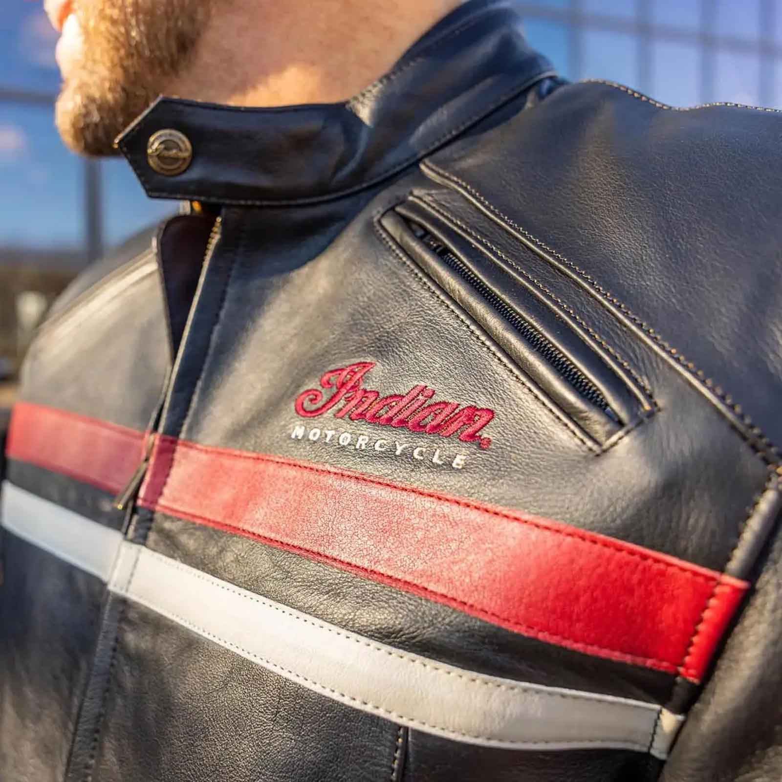 Men’s Indian Motorcycle Leather Jacket Black & Red – Genuine Cowhide Racing Biker Jacket | Gift for HimClassic Streetwear |