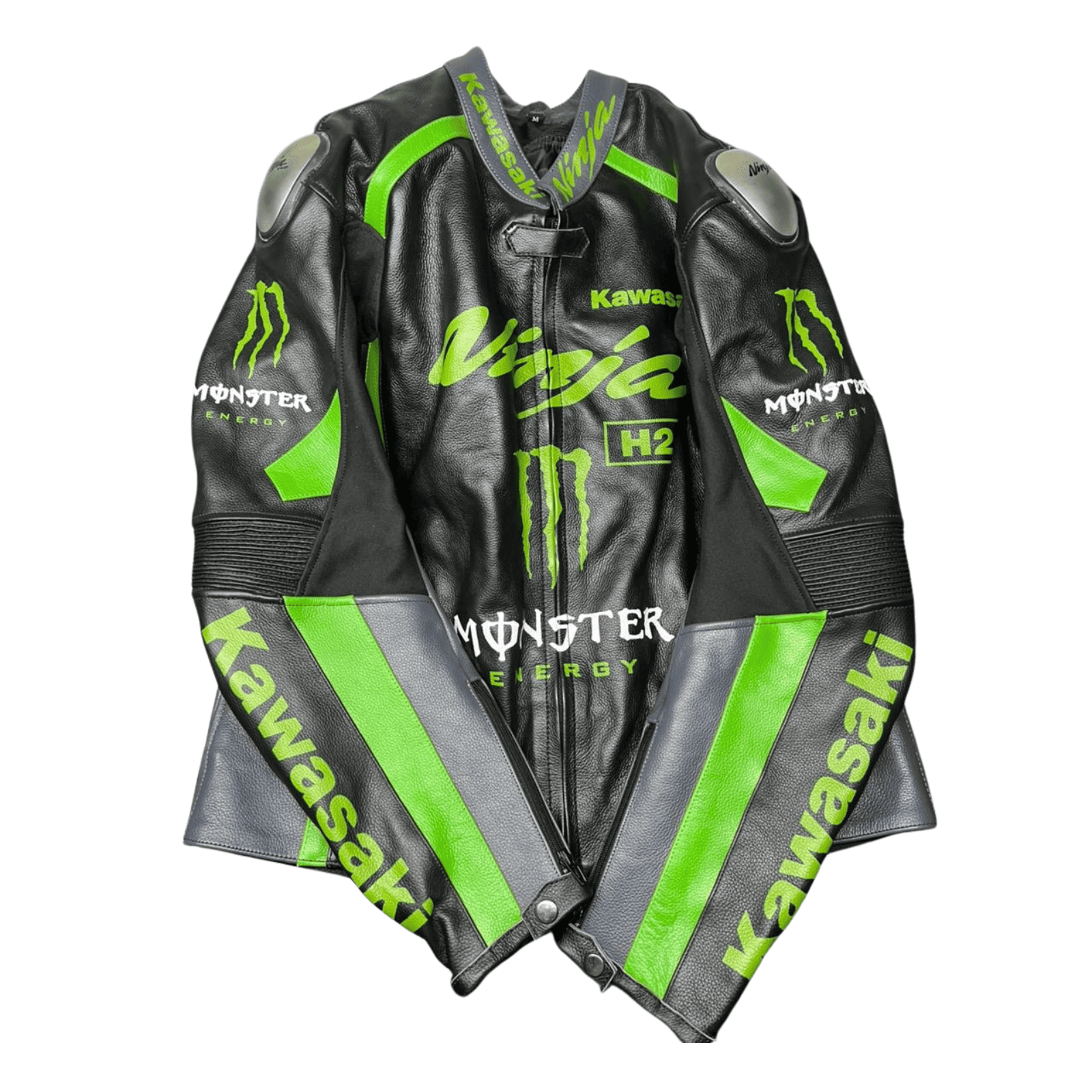 Kawasaki Black Biker Leather Jacket for Men – Racing Style CE Approved Protection