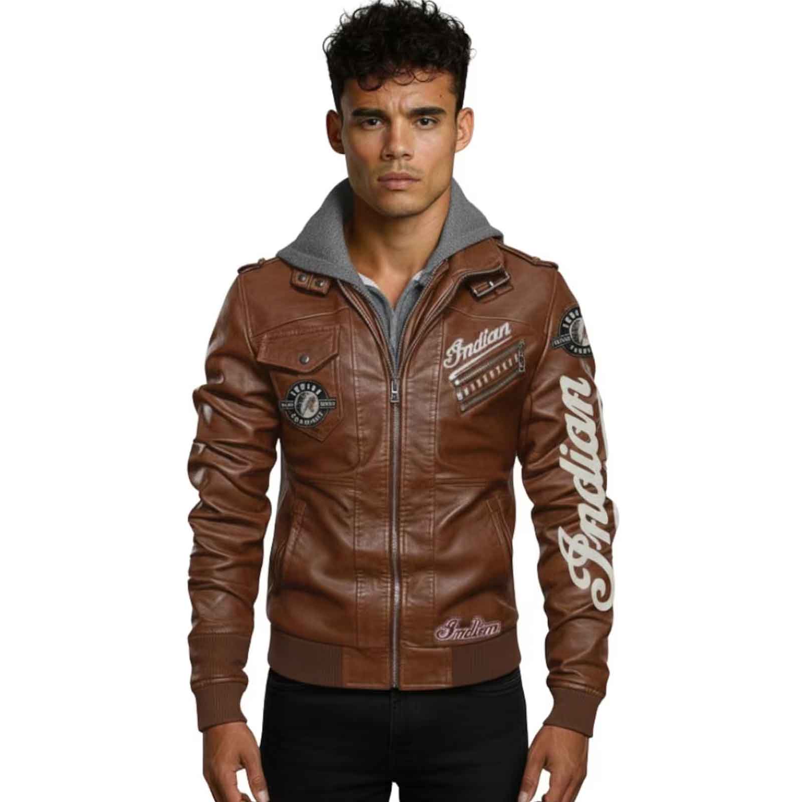 Handmade Men’s Indian Motorcycle Jacket – Brown Cowhide Leather Biker Rider Coat with Armor Pockets