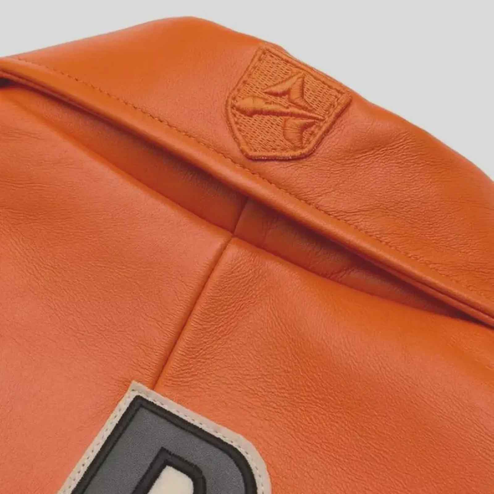 AVIREX Stylish USA Edition Orange Leather Bomber Jacket – Genuine Cowsoft Leather Streetwear Jacket for Daily Wear