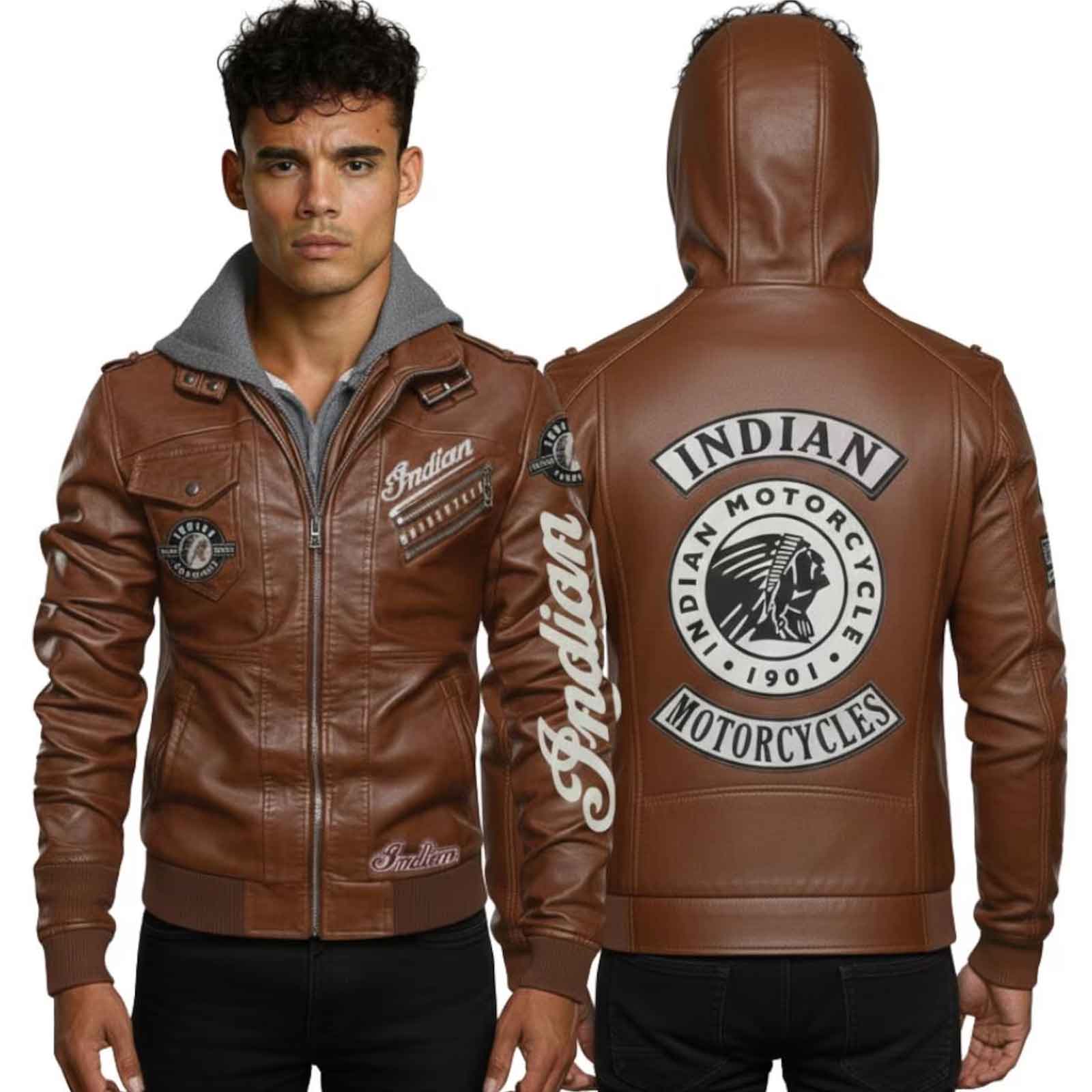 Handmade Men’s Indian Motorcycle Jacket – Brown Cowhide Leather Biker Rider Coat with Armor Pockets