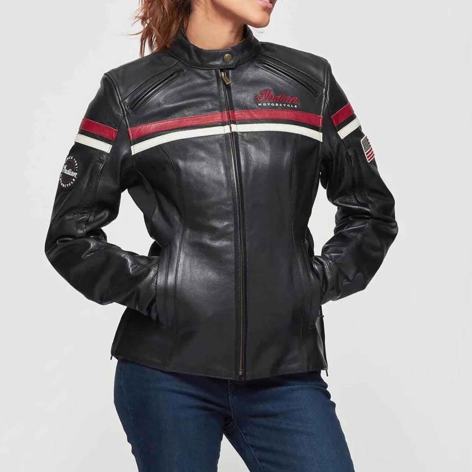 Indian Women’s Black Leather Motorcycle Jacket – Genuine Cowhide Biker Racing Jacket | Classic Streetwear Riding Jacket | Perfect Gift